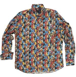 David Smith Shirt Mens Sz XL Sugar Skulls Bright Colors Button Up Classic Fit